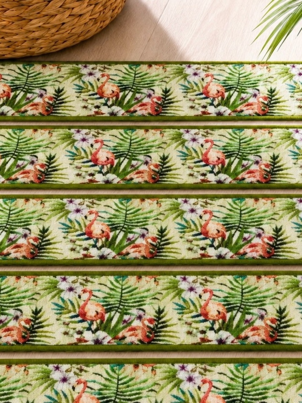 Set of 6 Tropical Flamingo Stair Tread Rugs Non Slip 26x8 Florida Coastal